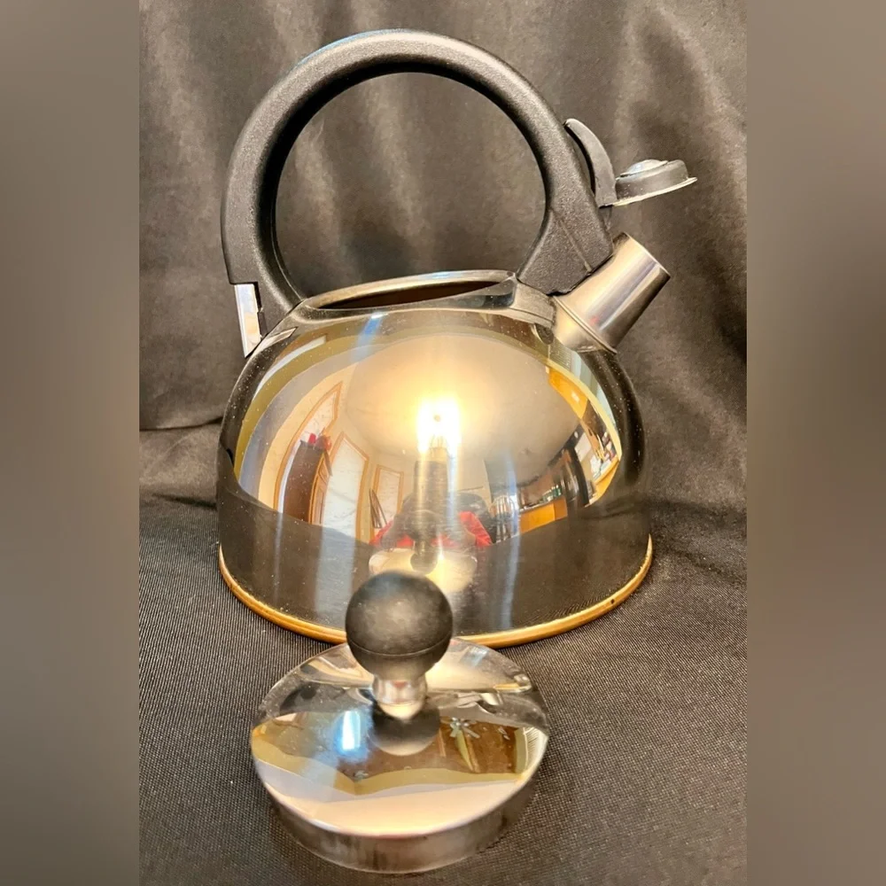 Vintage Copco 1213 Stainless Steel Copper Bottom Whistling Tea Kettle Small 6x7”